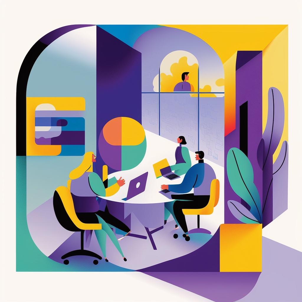 A group of folks working at a desk.